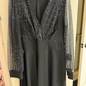 SHEIN Black Dress with Sheer Speckled Sleeves